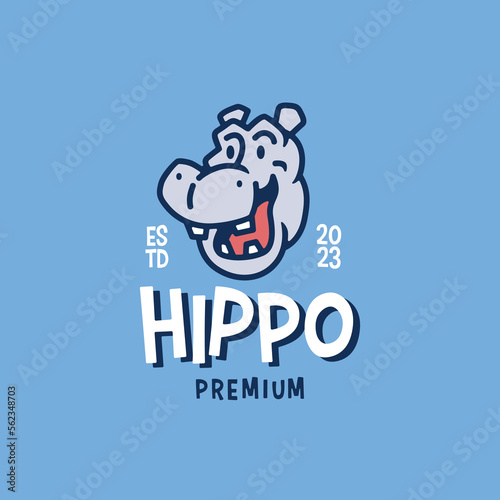 hippo hippopotamus head retro mascot cartoon vector logo icon illustration