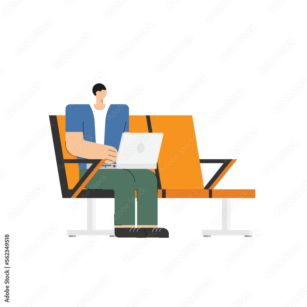 passenger waiting and relaxing on lounge chair in airport terminal departure hall waiting for boarding plane flight passenger waiting and relaxing on lounge chair in airport terminal departure hall waiting for boarding plane flight