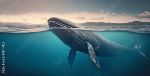 back whale swimming in the ocean  blue whale