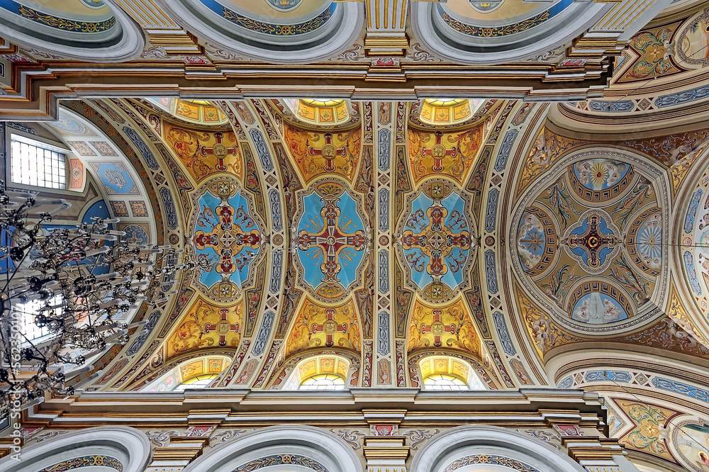 Pattern of the ceiling of St. Josaphat Church of Dominican Convent in Zhovkva, Ukraine