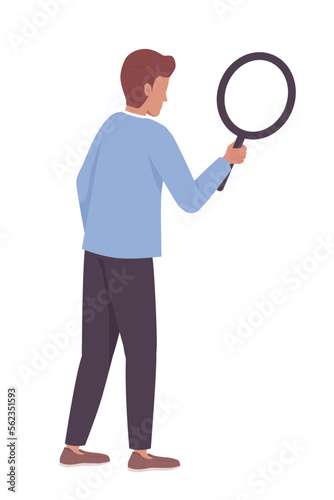Man with magnifying glass semi flat color vector character. Checking job vacancy. Editable figure. Full body person on white. Simple cartoon style illustration for web graphic design and animation © The img