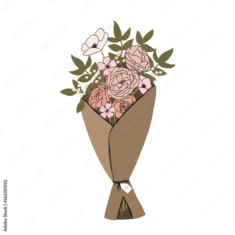 Beautiful Bouquet, Hand drawn flowers, botanical elements for design projects. Beautiful Bouquet, Hand drawn flowers, botanical elements for design projects.