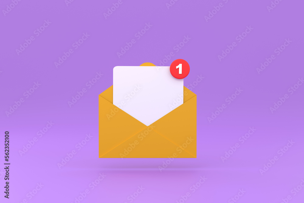 Mail 1 New Message Inbox Mail notification one new email message in the inbox concept isolated ...