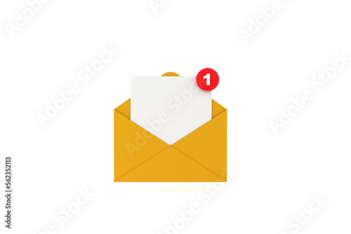 Mail notification one new email message in the inbox concept isolated.