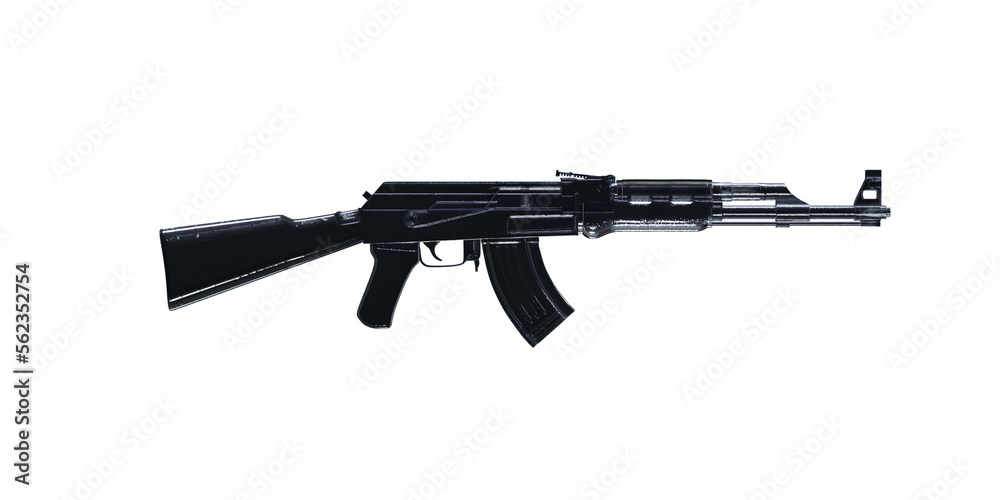 Ak-47 rifle isolated with transparency in solid black material
