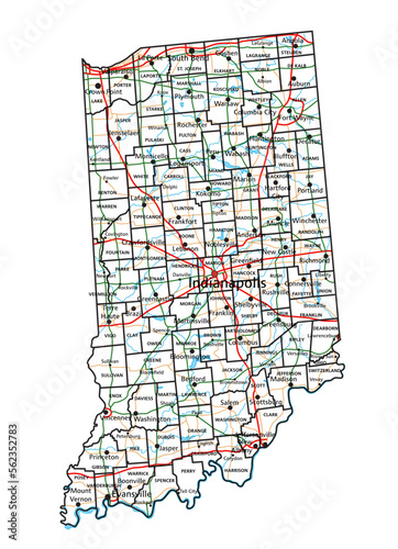 Indiana road and highway map. Vector illustration.