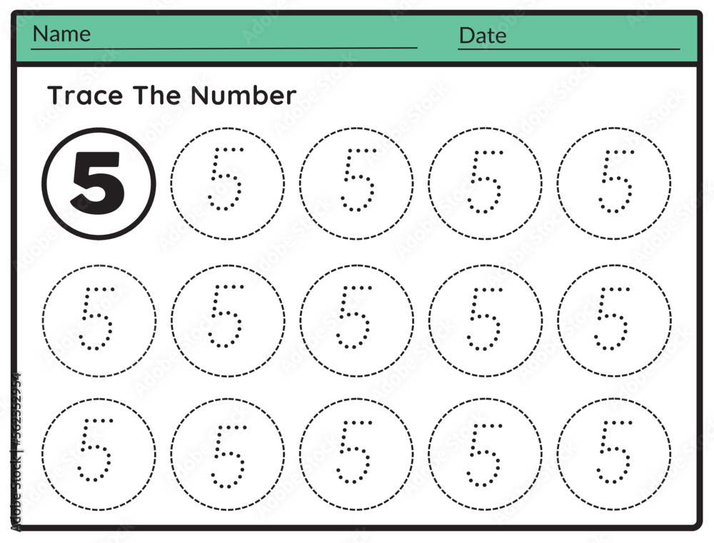 Naklejka premium trace the number Worksheet Writing 5 illustrator vector