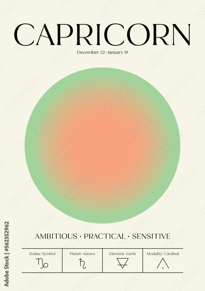capricorn Wall Art, Retro Zodiac Poster, Astrology Digital Download