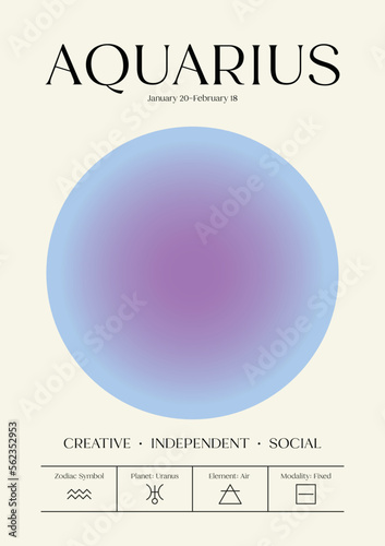 aquarius Wall Art, Retro Zodiac Poster, Astrology Digital Download Print, Star Sign Decor, Gradient Aura, Spiritual Vector Art