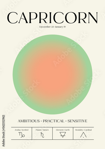 capricorn Wall Art, Retro Zodiac Poster, Astrology Digital Download Print, Star Sign Decor, Gradient Aura, Spiritual Vector Art