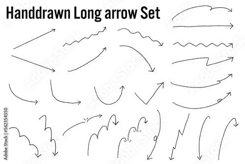 シンプルな手書きの細い矢印 ベクターイラスト セット 長い矢印のバリエーション photo