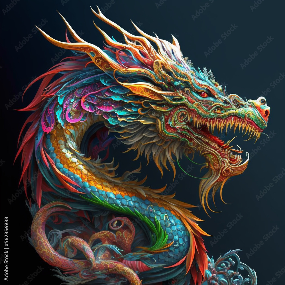 Colorful, cute, magic fantasy chineese dragon illustration Colorful, cute, magic fantasy chineese dragon illustration