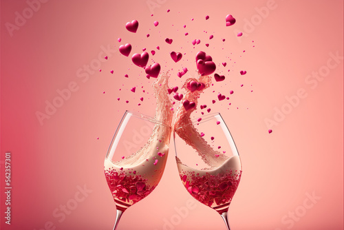champagne, heart, pink, generative ai, generative, ai photo