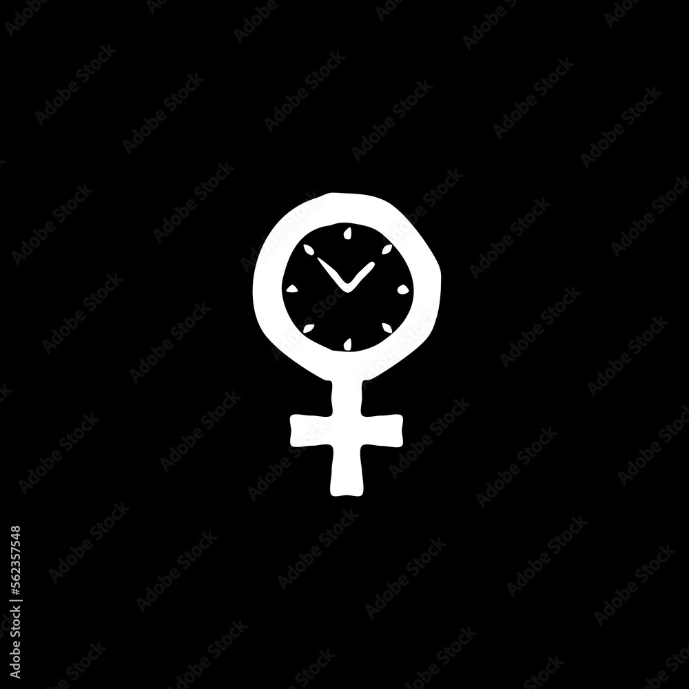 Menopause Pink Icon with Clock isolated on black background. Menopause Pink Icon with Clock isolated on black background.