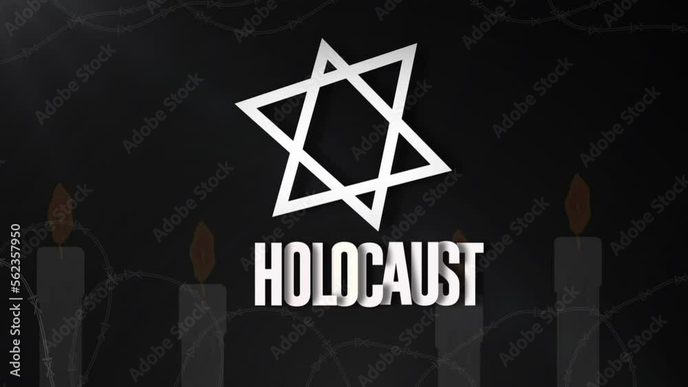 Holocaust Remembrance Day motion graphic animation and a candle with black background 4k footage.