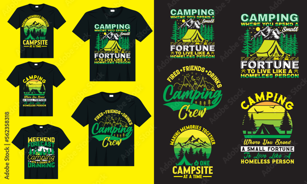 Camping t-shirt design bundle, camping vector, camping element, mountain illustration, camping camper t-shirt design