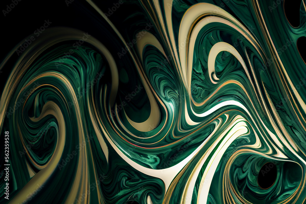Obraz premium Liquid abstract green and gold marble texture painting, alcohol ink background