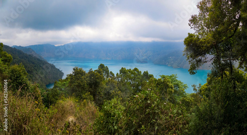 Crater Lake of an ancient volcano with clouds