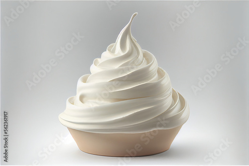 Fotografia, Obraz Whipped cream in a bowl, isolated on white background, smooth and creamy, genera