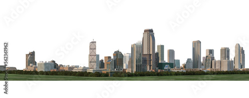 3d render panorama city view on white background with clipping path