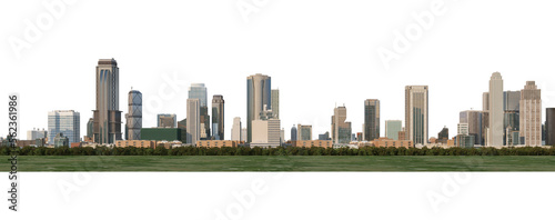 3d render panorama city view on white background with clipping path