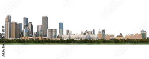 3d render panorama city view on white background with clipping path