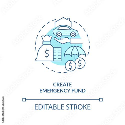 Create emergency fund turquoise concept icon. Access to money. Investing preparation abstract idea thin line illustration. Isolated outline drawing. Editable stroke. Arial, Myriad Pro-Bold fonts used