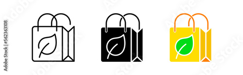 Eco pack icons set. Nature, ecology, eco-activists, recycling, shop, package, bag, leaflet, reusable, waste reduction. Technology concept. Vector line icon in different styles