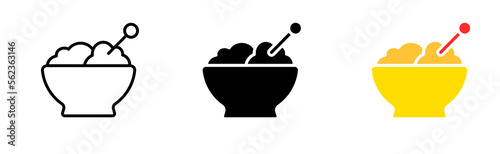 Porridge icons set. Plate, food, puree, kitchen, cook, cook, dining room, restaurant, lunch, dinner, rest, taste, healthy food. Products concept. Vector line icon in different styles