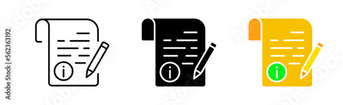 Sign document icons set. Document, contract, pen, signature, officially, statement, shares, investment, review, study, accounting. Business concept. Vector line icon in different styles