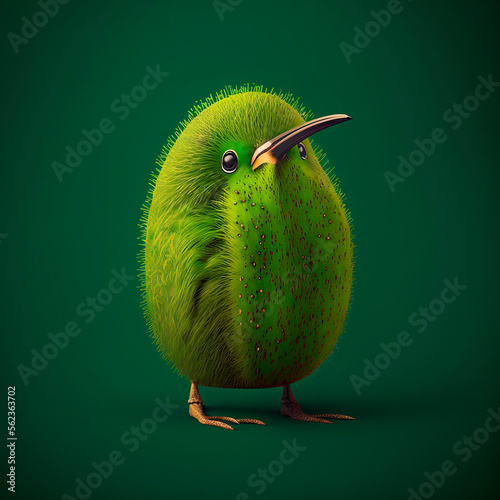 Kiwi bird illustration stilyzed kiwi fruit on a green background photo