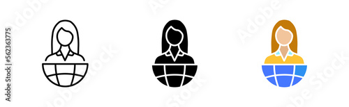 Announcer icon set. World, correspondent, community, news, line, hiring, people, vector, warning, support, job, teamwork. media concept. Vector line icon in different styles