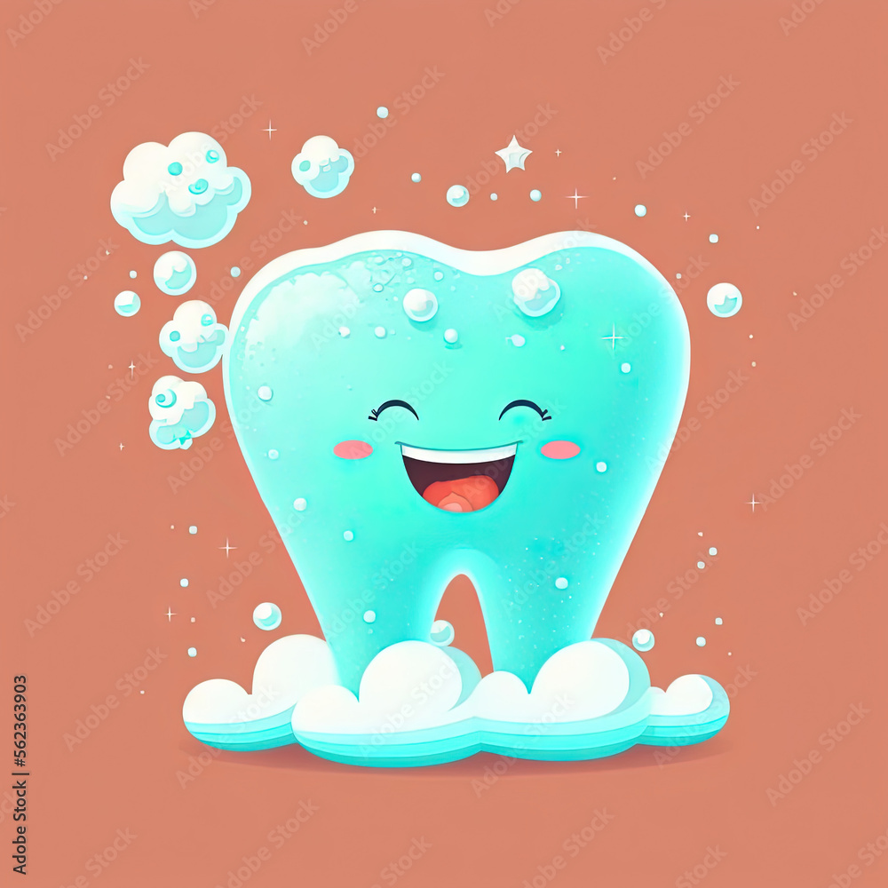 Cute happy smiling tooth.Isolated blue background.Clear tooth concept. Dental kids care Cute happy smiling tooth.Isolated blue background.Clear tooth concept. Dental kids care
