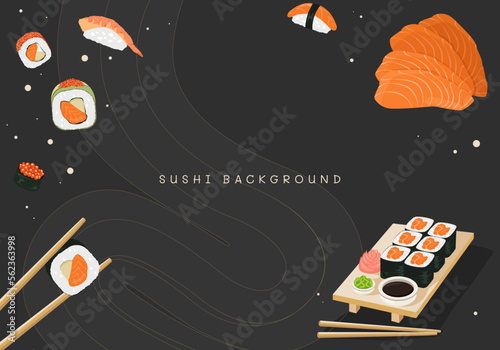 Banner for asian food restaurant with sushi rolls