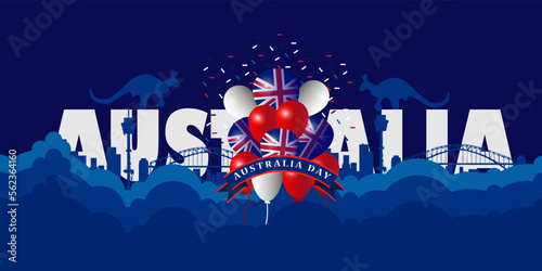 Australia day January 26th flying flag illustration with flag pole background design, Suitable for banner, website and app