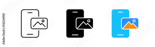 Image icon set. Smartphone, avatar, profile photo, camera, photo processing, effects, settings, document, career, digital. technology concept. vector line icon in different styles