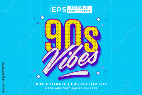 Editable text effect - 90s Vibes 3d Cartoon template style premium vector