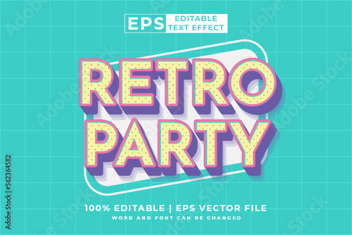 Editable text effect - Retro Party 3d Cartoon template style premium vector