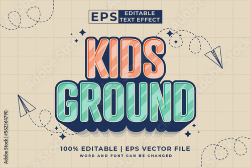 Editable text effect - Kids Ground 3d Cartoon template style premium vector
