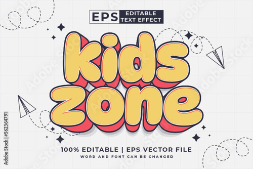 Editable text effect - Kids Zone 3d Cartoon template style premium vector
