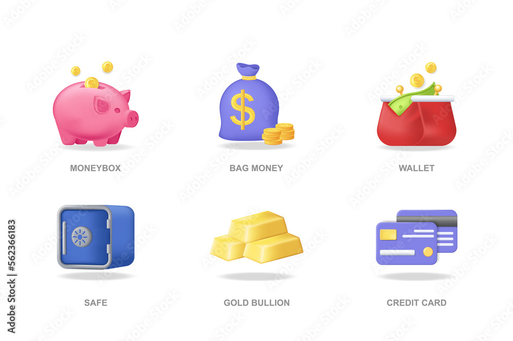 Banking 3D icons set in modern design. Pack isolated elements of