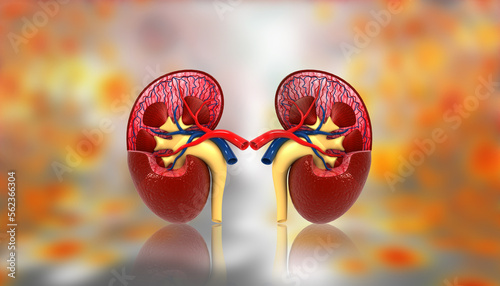 Human kidney anatomy. 3d illustration.. photo