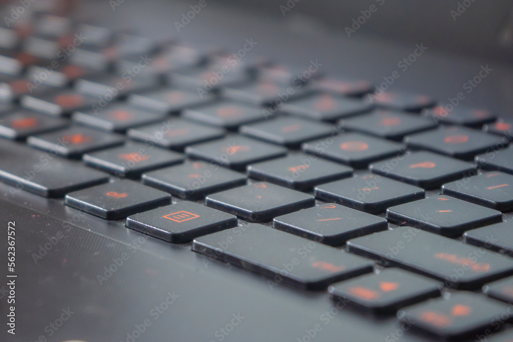 Close up of laptop computer keyboard