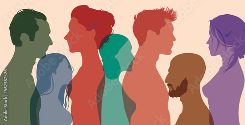 Diversity in multi-ethnic and multiracial people. Crowd of men women and girl of diverse culture.