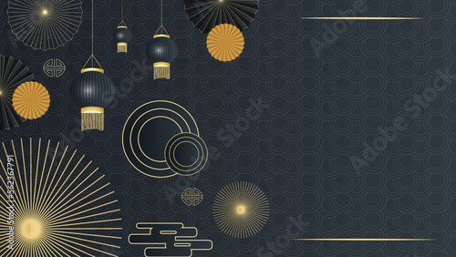 Happy Chinese new year design. Japanese, Korean, Vietnamese lunar new year. Black Vector illustration and banner concept