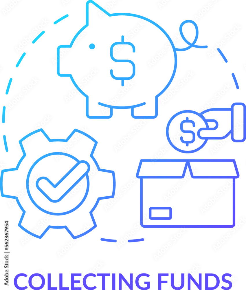 Collecting funds blue gradient concept icon. Deposit processing. Treasury management service abstract idea thin line illustration. Isolated outline drawing. Myriad Pro-Bold font used Collecting funds blue gradient concept icon. Deposit processing. Treasury management service abstract idea thin line illustration. Isolated outline drawing. Myriad Pro-Bold font used