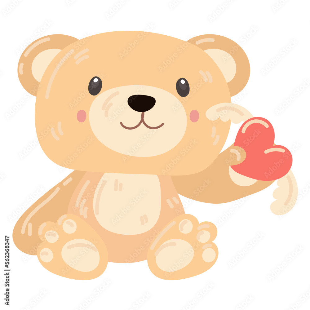 Cute teddy bear in paws heart with wings. A stuffed bear toy as a gift for Valentine's Day. A gift for your loved ones. A kind toy for children in delicate shades. Cartoon vector illustration Cute teddy bear in paws heart with wings. A stuffed bear toy as a gift for Valentine's Day. A gift for your loved ones. A kind toy for children in delicate shades. Cartoon vector illustration