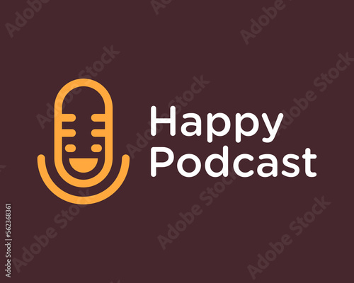 Podcast Broadcasting Microphone Mic Entertainment Happy Face Smile Cheerful Fun Vector Logo Design