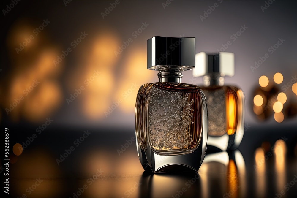 Collection of transparent multi color glass perfume bottles on a light background. Art composition still life. Stylish parfumerie banner. Generative AI. Collection of transparent multi color glass perfume bottles on a light background. Art composition still life. Stylish parfumerie banner. Generative AI.