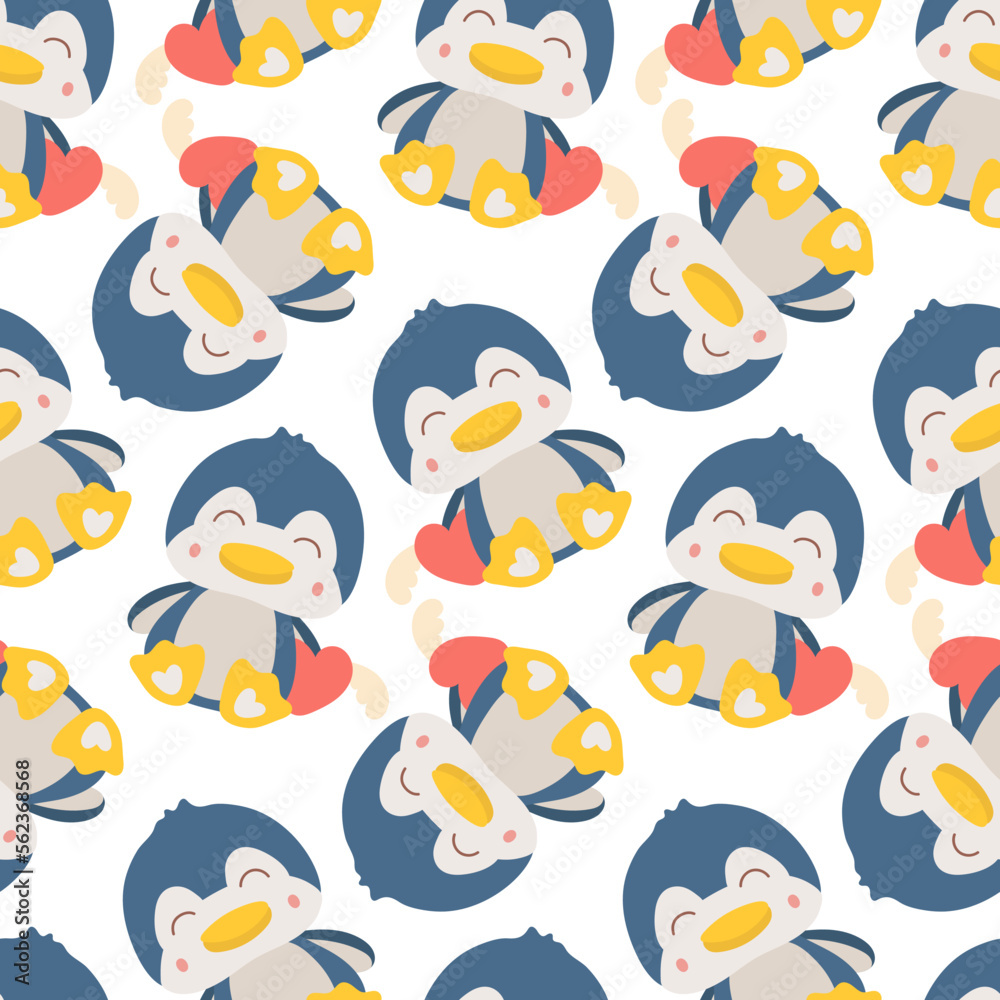 A pattern of soft toys. A blue penguin with a toy in his hands and different poses. Background for printing on textiles and paper. Gift packaging for children's parties. Background for boys and girls A pattern of soft toys. A blue penguin with a toy in his hands and different poses. Background for printing on textiles and paper. Gift packaging for children's parties. Background for boys and girls